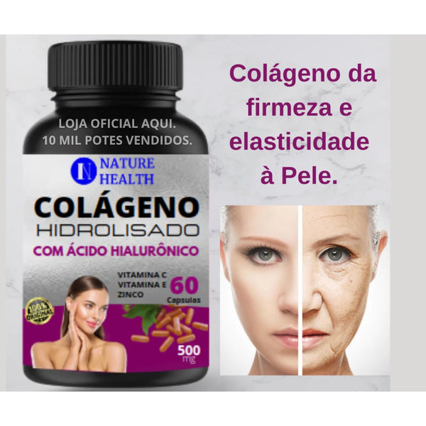 COLÁGENO HIDROLISADO COM ÁCIDO HIALURÔNICO - Com Vitamina C, Vitamina E e Zinco