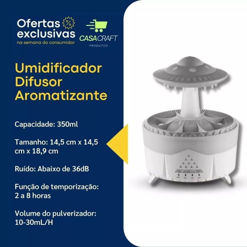 Umidificador De Nave com Gotas de Chuva Alienígena Difusor Led 7 cores