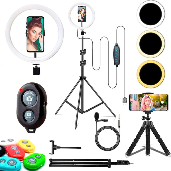 Kit Youtuber Com Tripe 2.10m Iluminador Ring Light Celular Ring Light Microfone Lapela